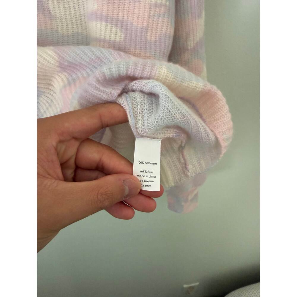 Girly Preppy Pastel Camouflage 100% Cashmere 27 Miles Malibu Crewneck Sweater - Picture 7 of 9